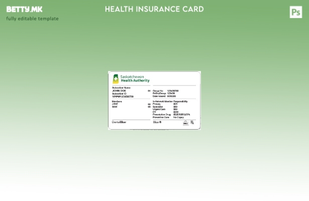 Модерен стил Шаблон за картичка за здравствено осигурување во Саскачеван